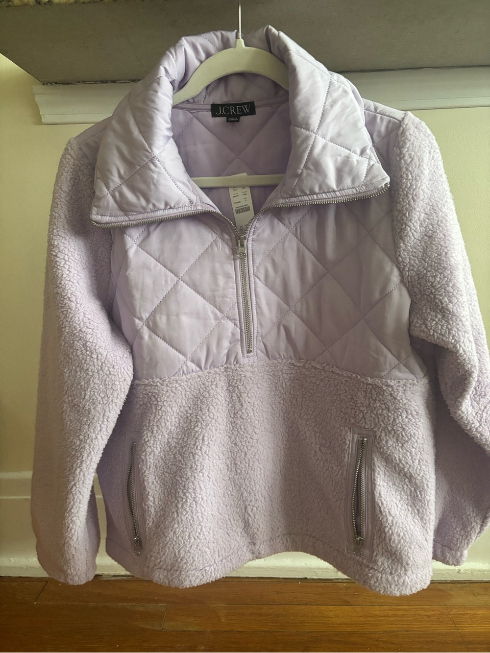 J. Crew Lavender Quilted Sherpa Zip Pullover NWT